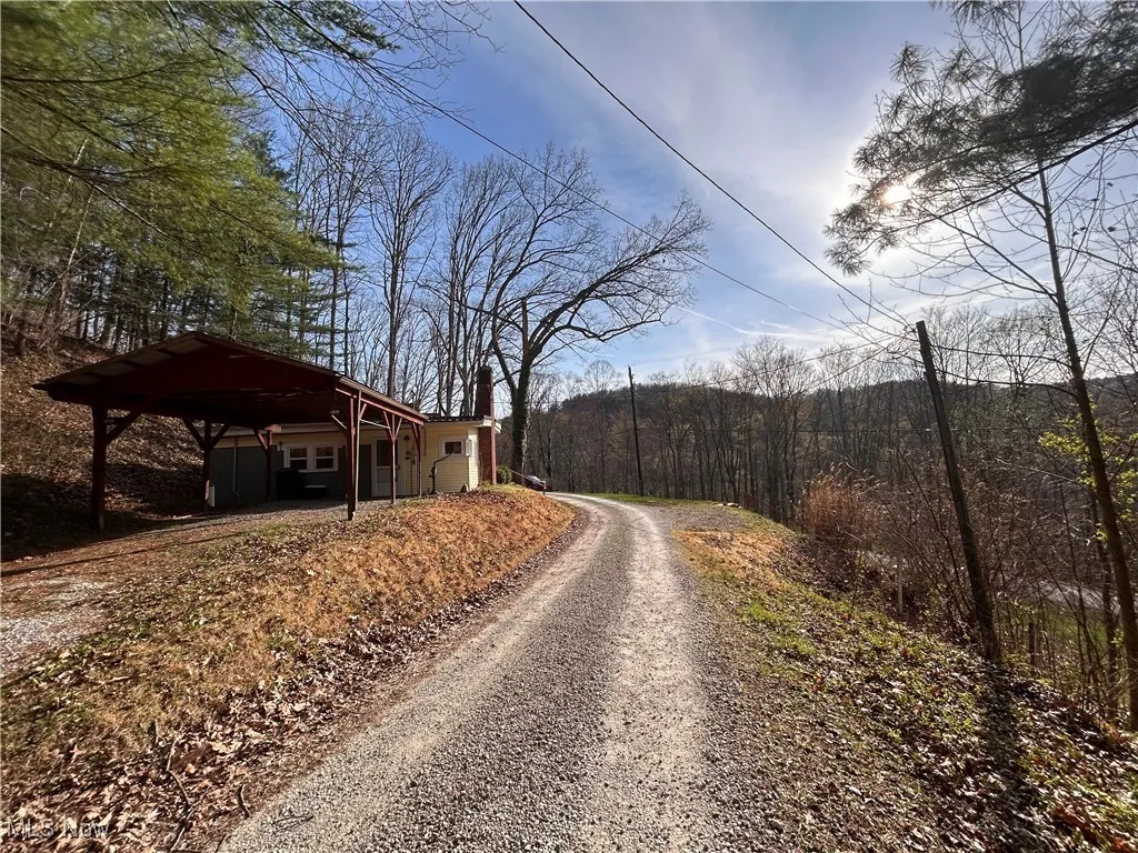 View of road featuring driveway and a view of trees