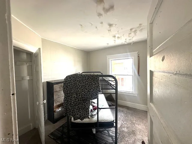 Carpeted bedroom with baseboards