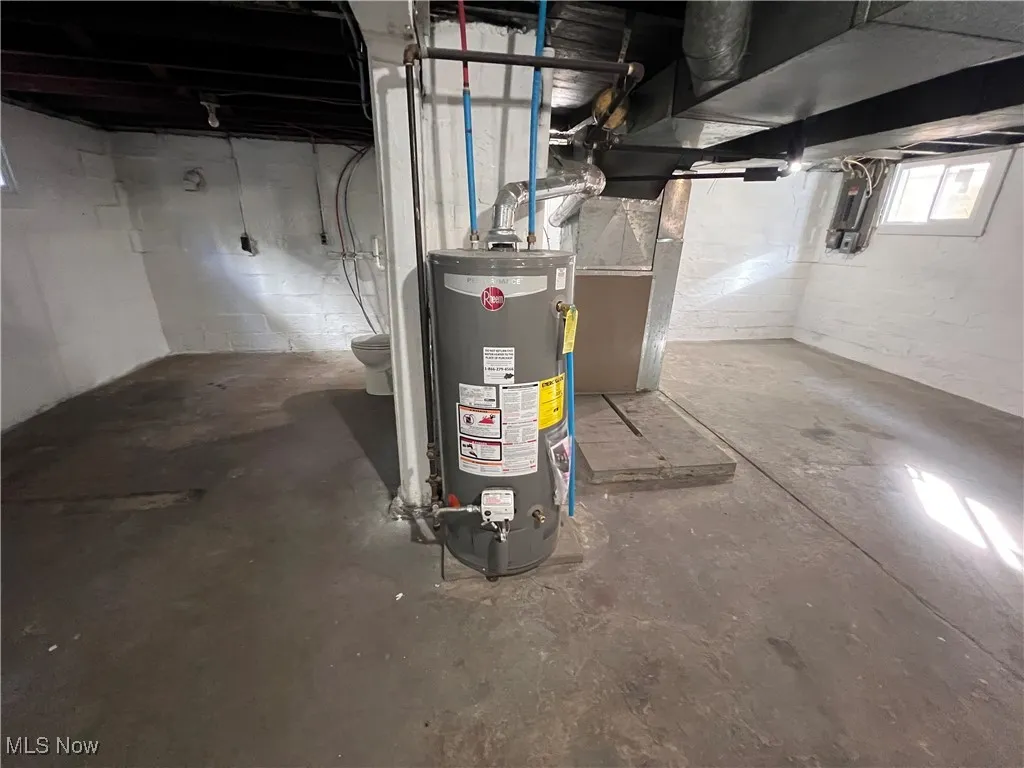Below grade area featuring gas water heater