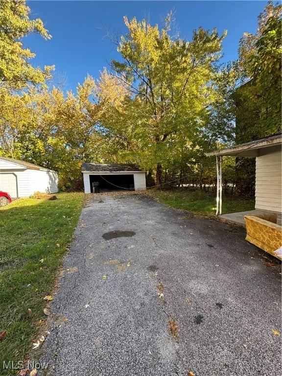 View of detached garage
