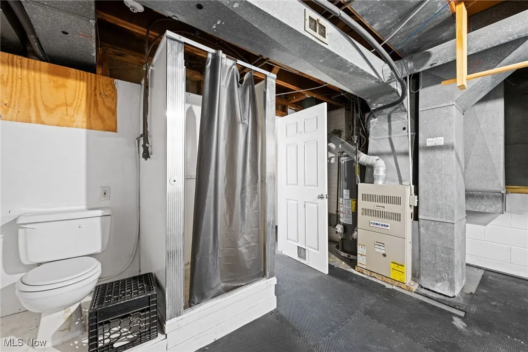 Unfinished below grade area featuring gas water heater