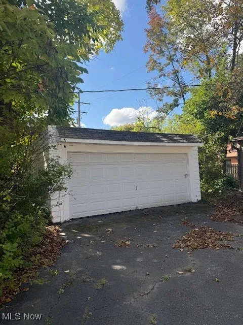 View of detached garage