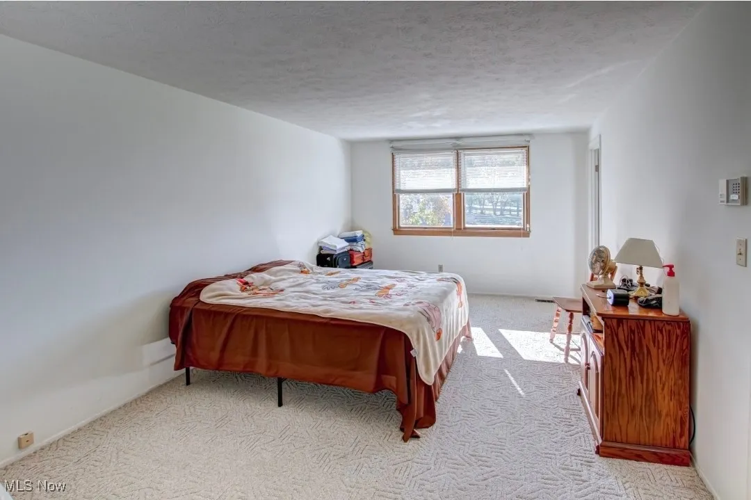 Master Bedroom with carpet and a textured ceiling