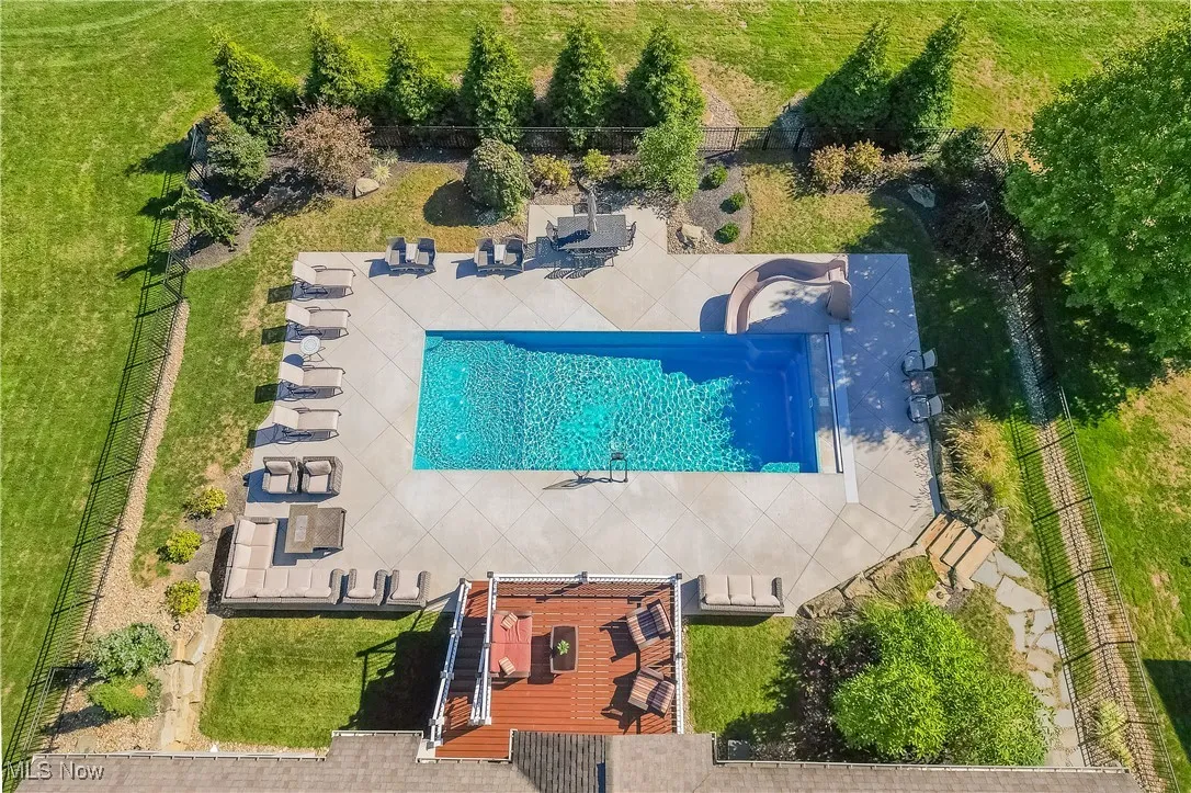 Drone / aerial view of a pool