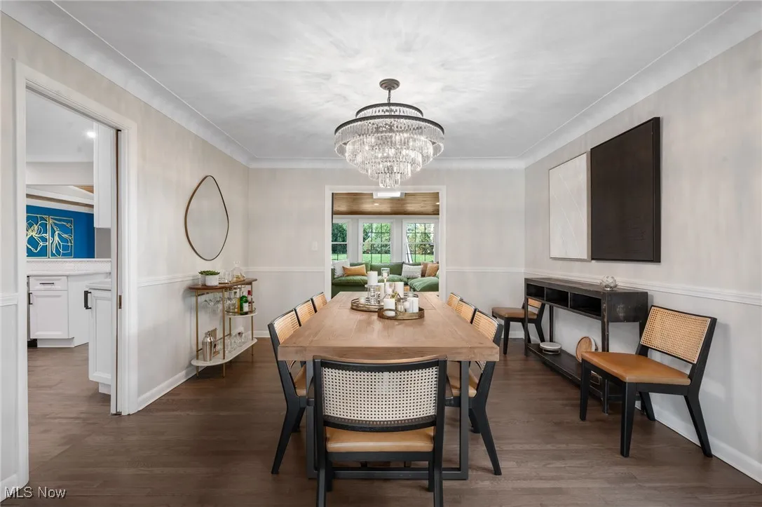 The formal dining room can be accessed via the kitchen, living room and family room.