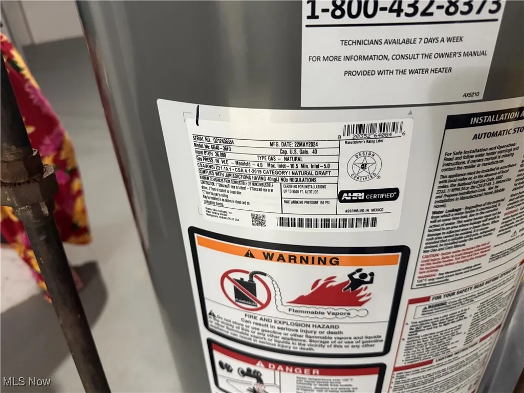 Detailed view of gas water heater