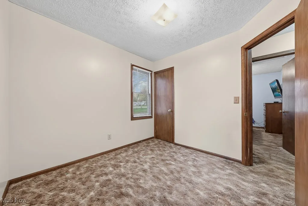 Unfurnished bedroom with carpet, a textured ceiling, and a closet