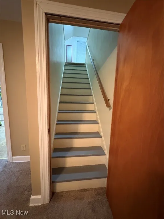 Stairway featuring carpet