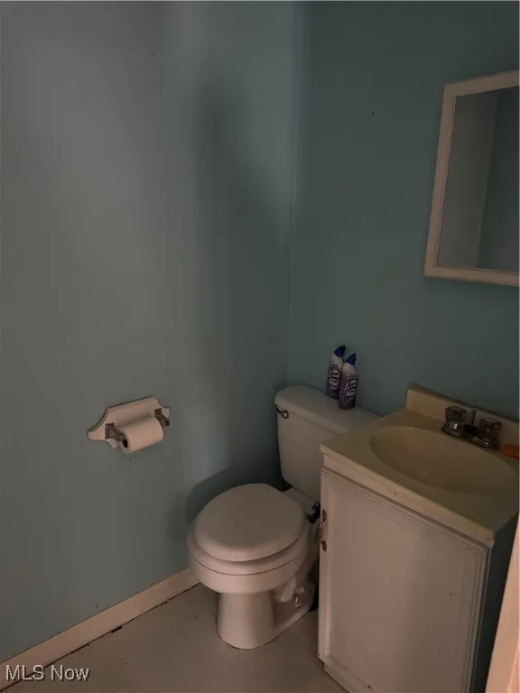 Half bath featuring vanity and toilet