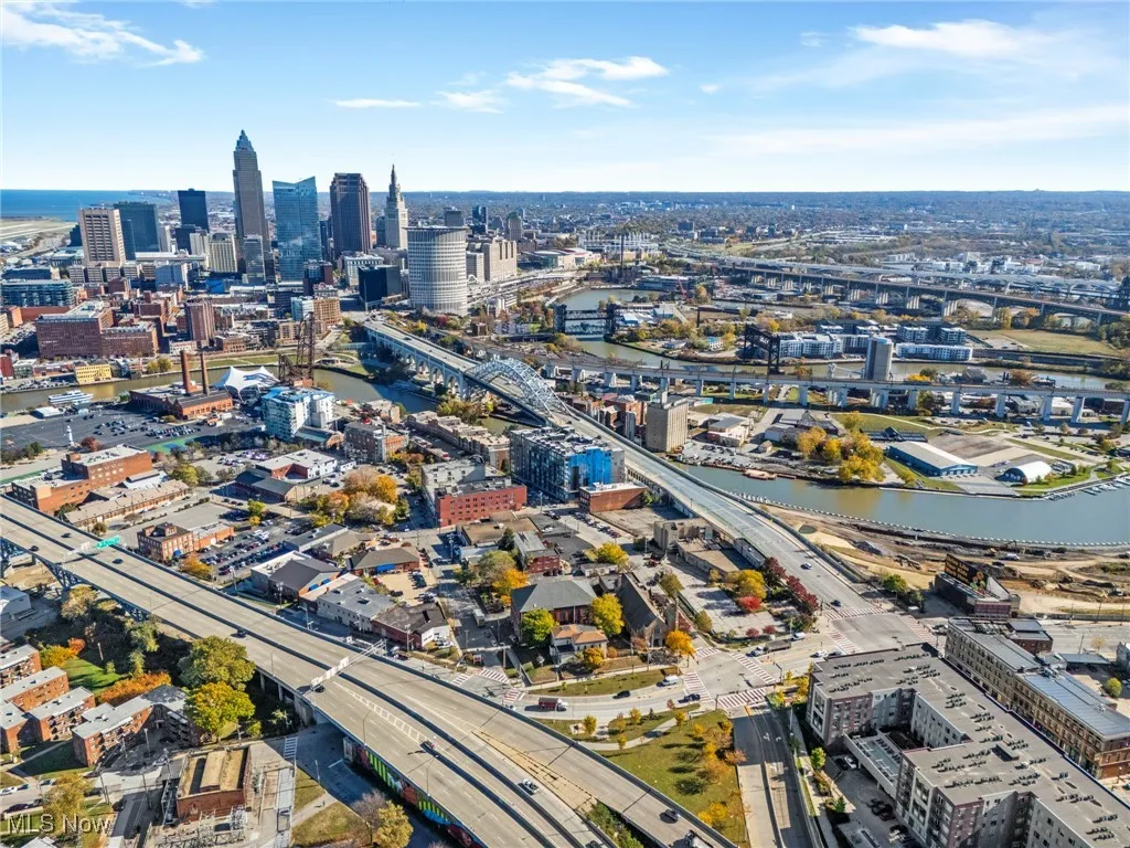 Aerial overview of property's location with a highway