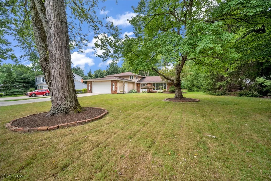 View of yard featuring a garage