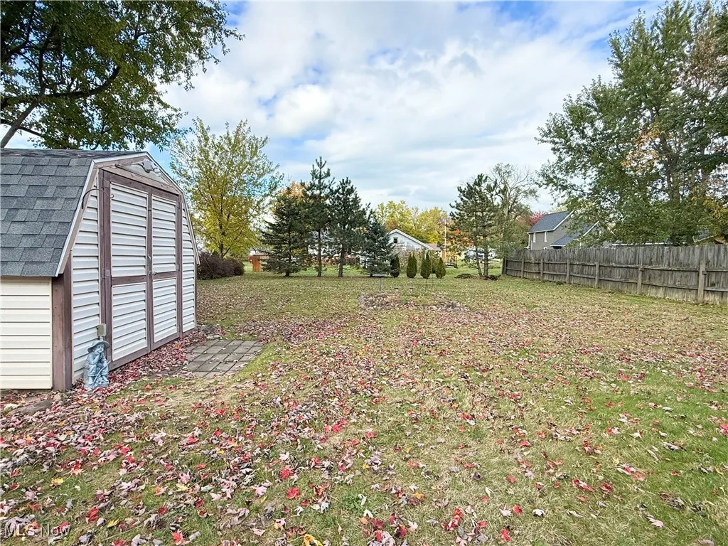 View of yard featuring a shed