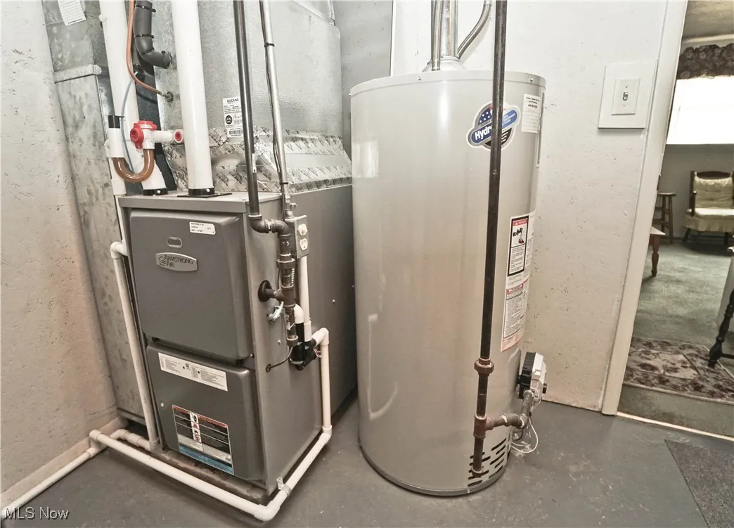 Utility room featuring water heater