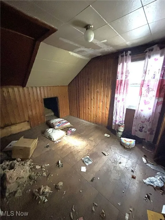 Additional living space with vaulted ceiling and wooden walls