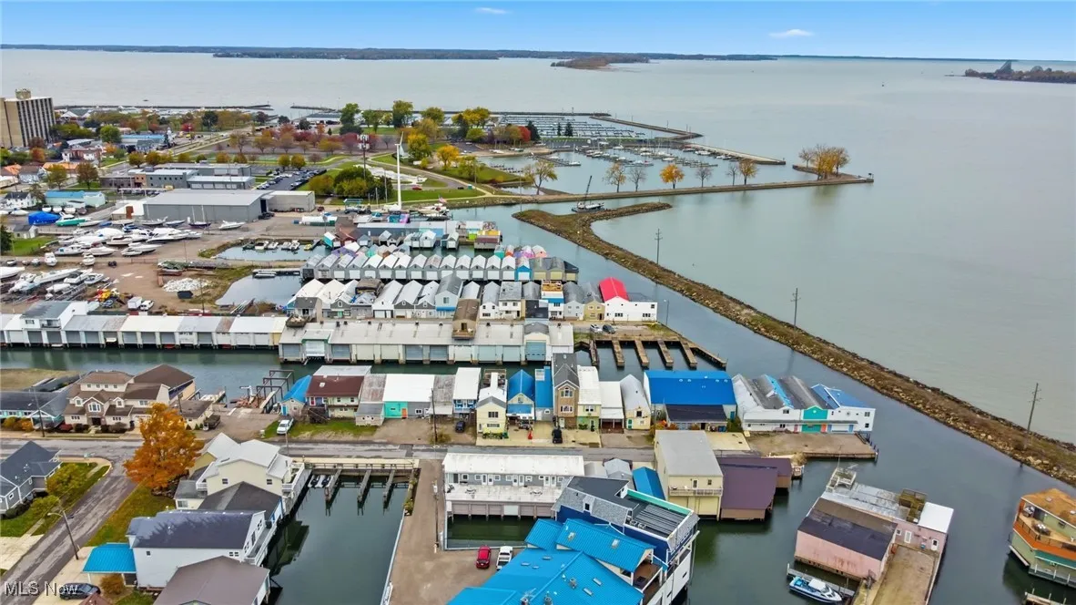 Bird's eye view of a nearby body of water