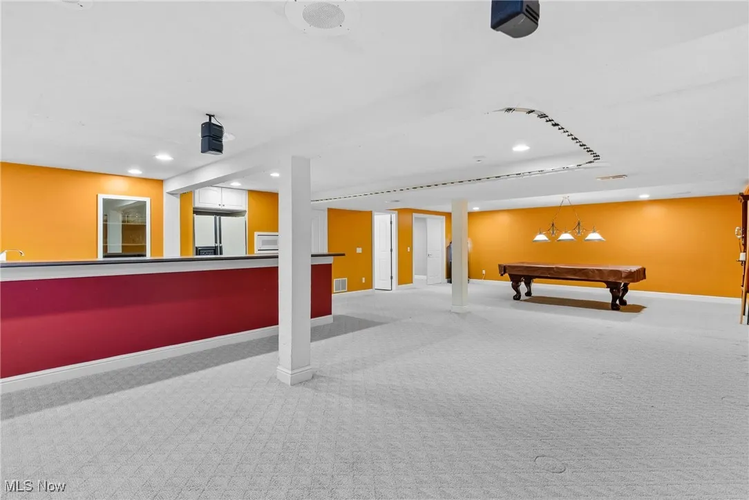 Playroom featuring billiards and recessed lighting