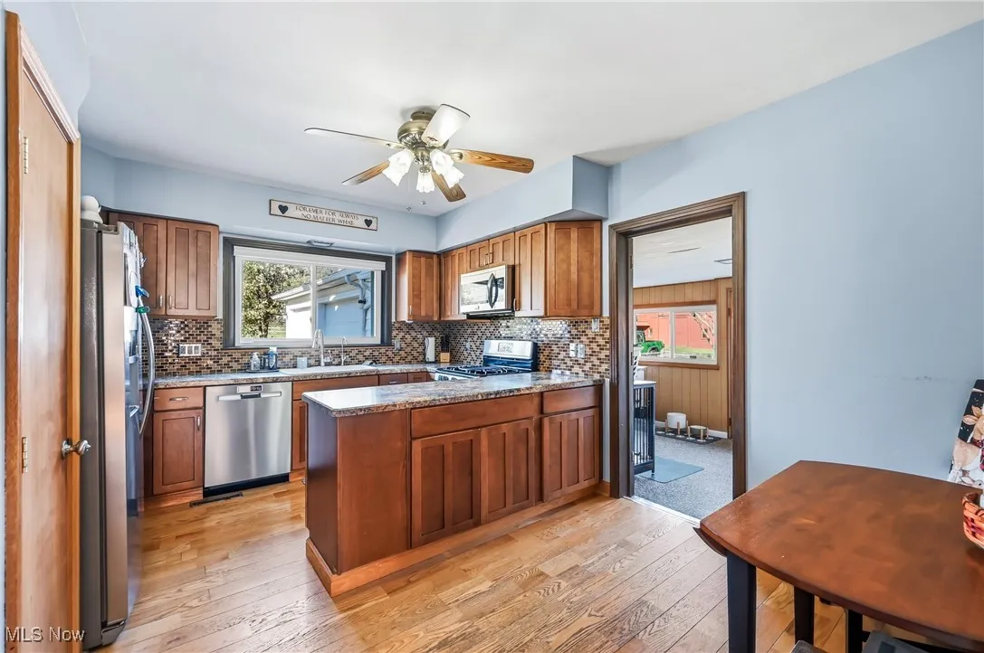 Stainless steel appliances include: gas range, dishwasher, refrigerator- remain for your convenience.