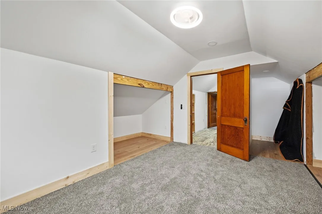 Bonus room with carpet floors and vaulted ceiling