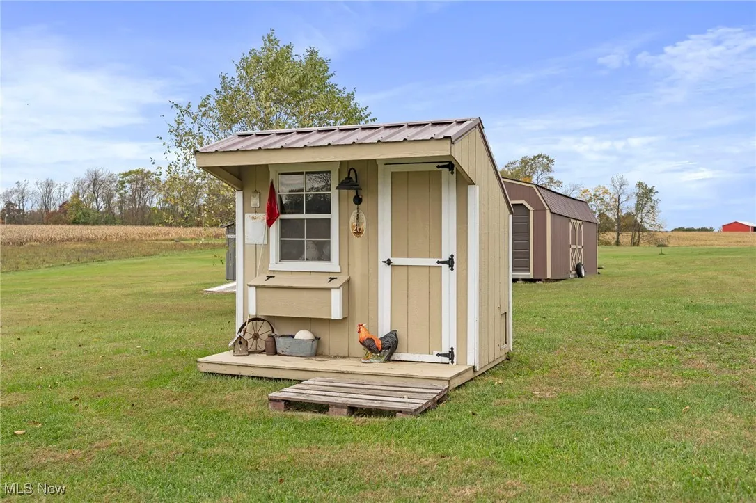 View of shed featuring a view of countryside