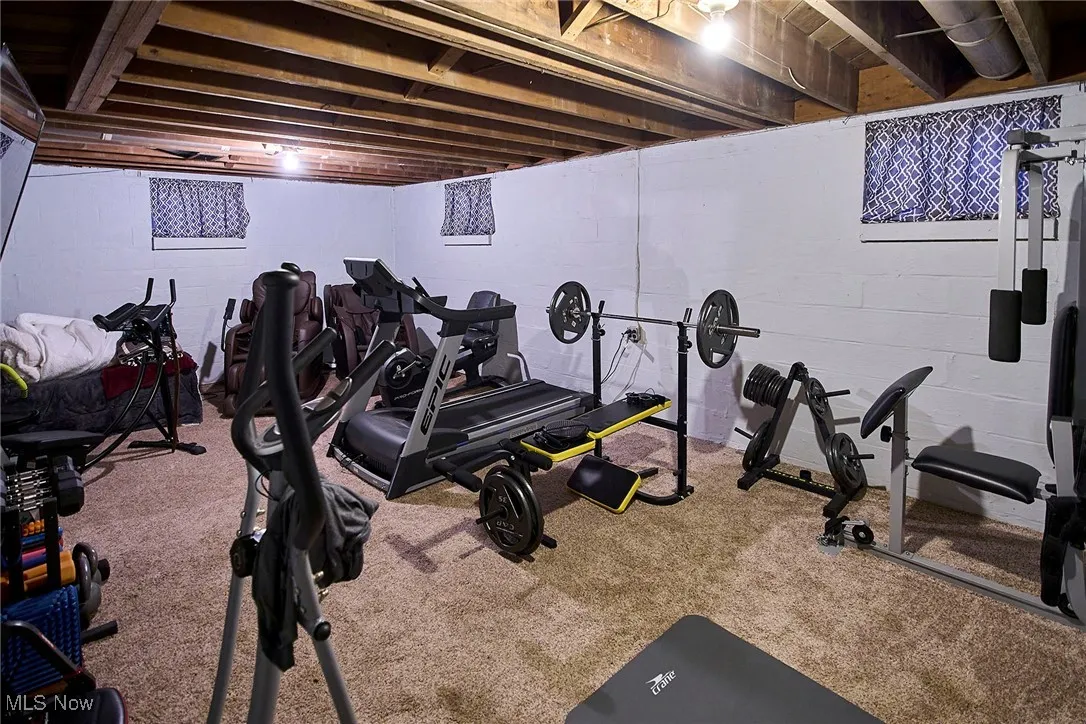 Exercise room featuring carpet flooring