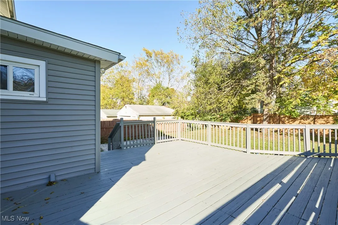 Wooden deck featuring a fenced backyard