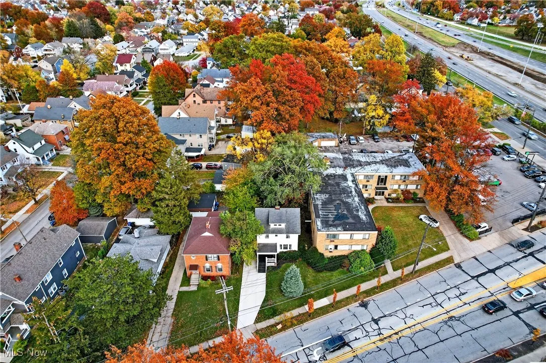 Aerial perspective of suburban area