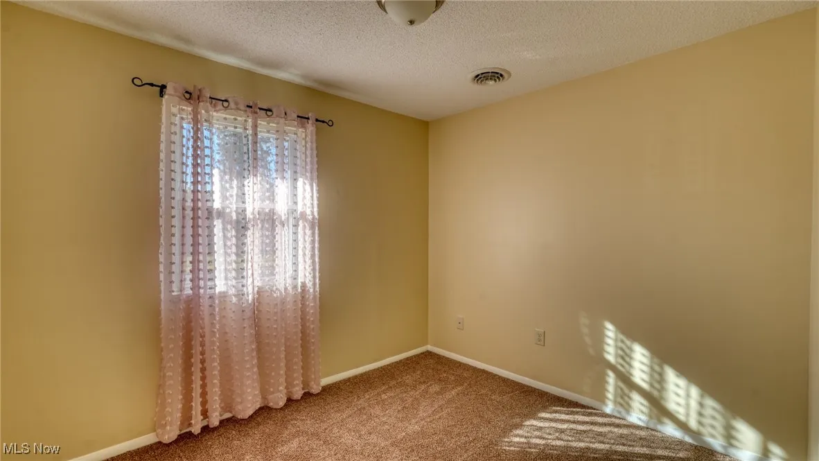 Unfurnished room featuring carpet and a textured ceiling