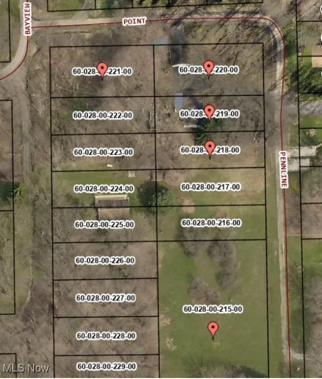 Parcel map of 4 lots at 7805 Penn Line Dr, and separate lot for sale to the south