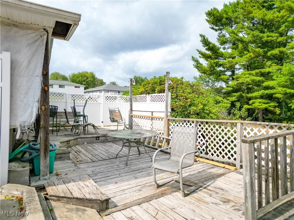 Wooden deck featuring outdoor dining space