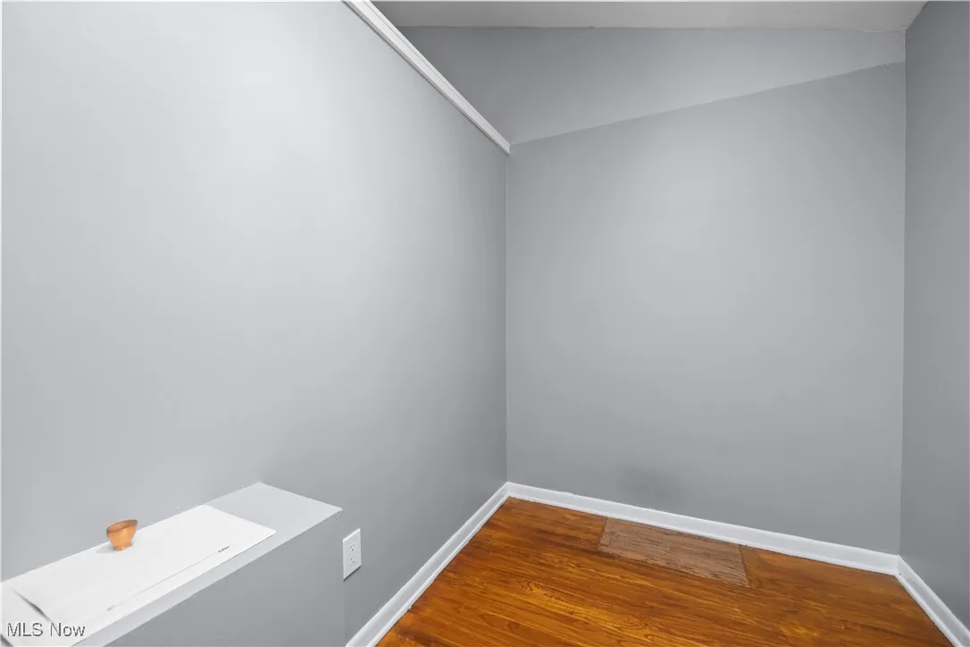 Master Closet featuring dark wood-style flooring and vaulted ceiling