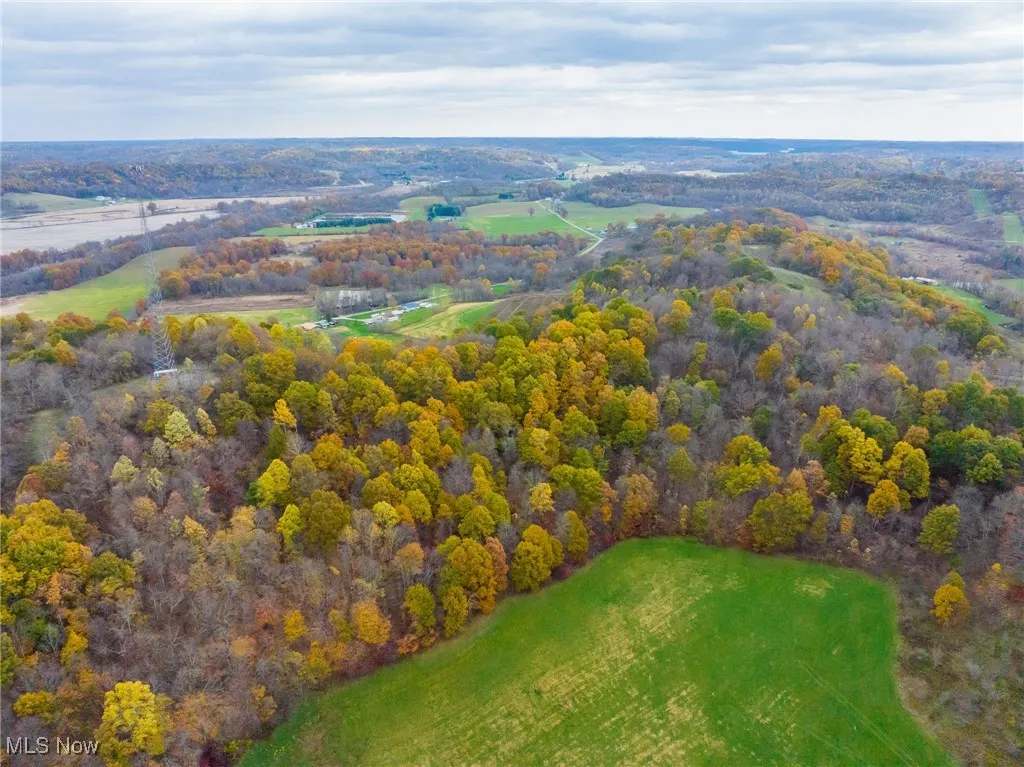 Aerial view of a heavily wooded area
