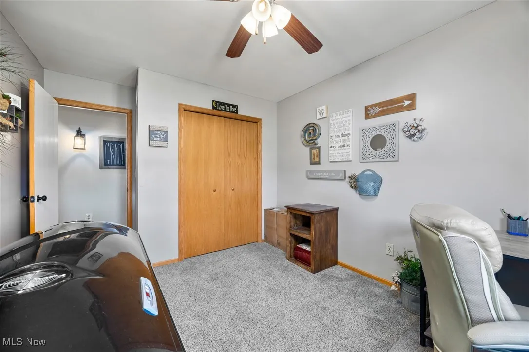 Office featuring carpet and a ceiling fan