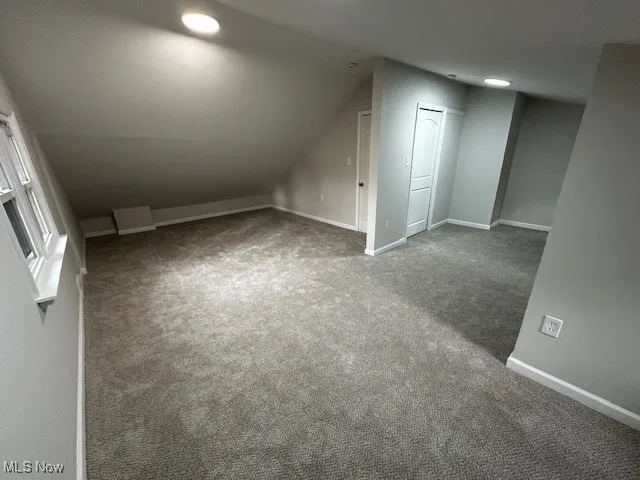 Additional living space with carpet and vaulted ceiling