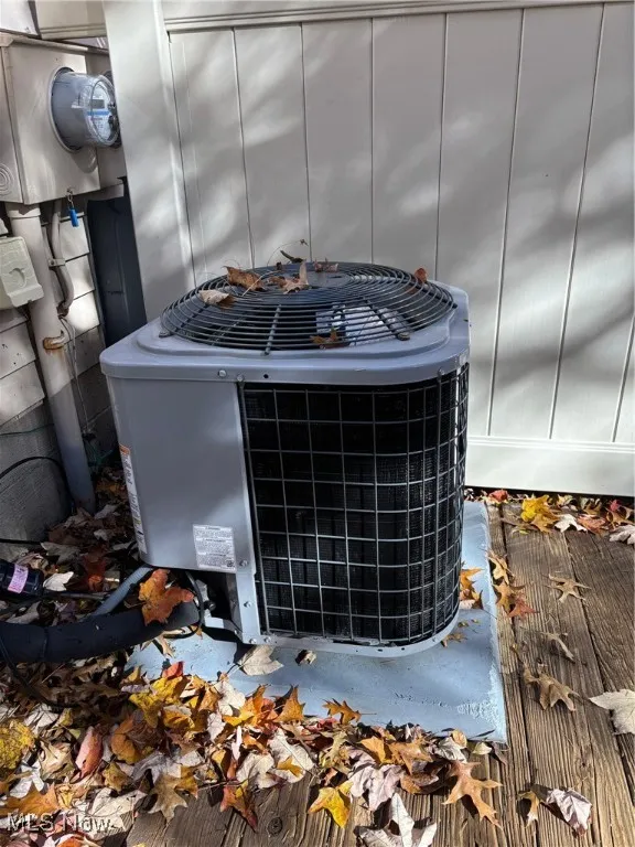 Exterior view of a central AC unit and electric meter