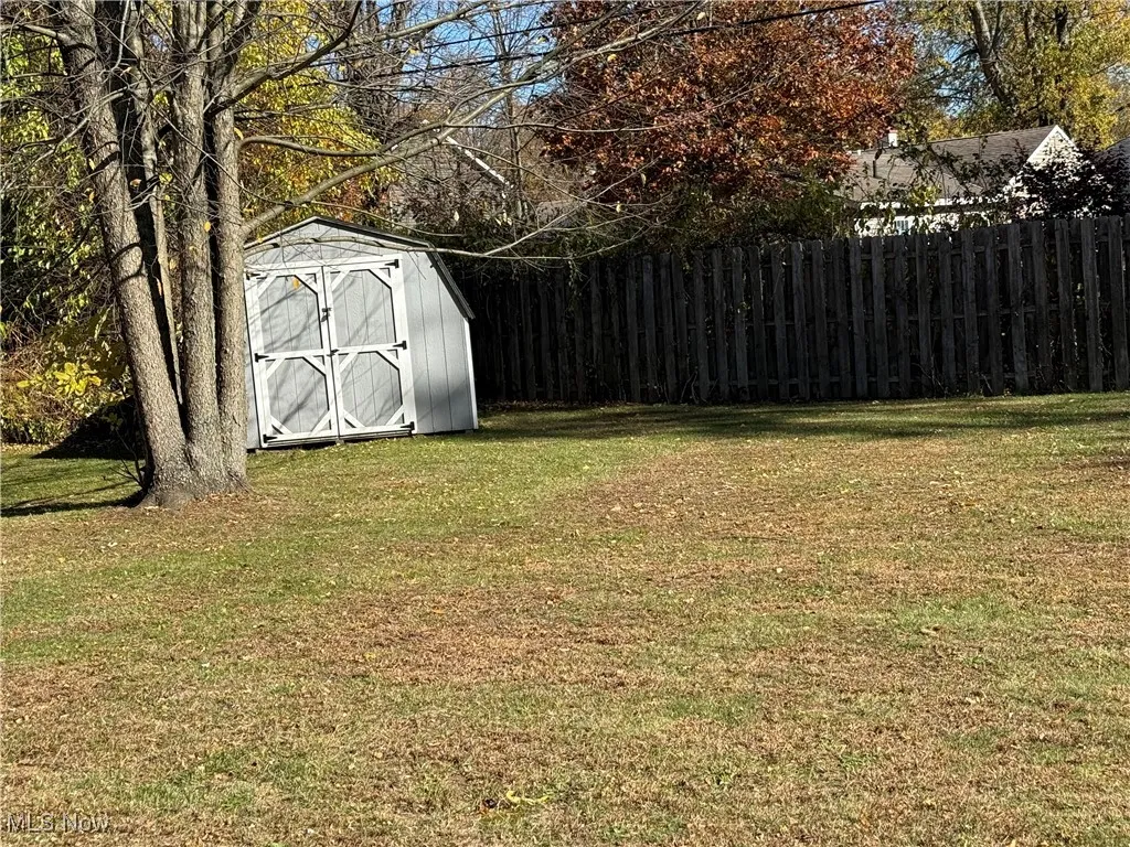View of yard featuring a shed