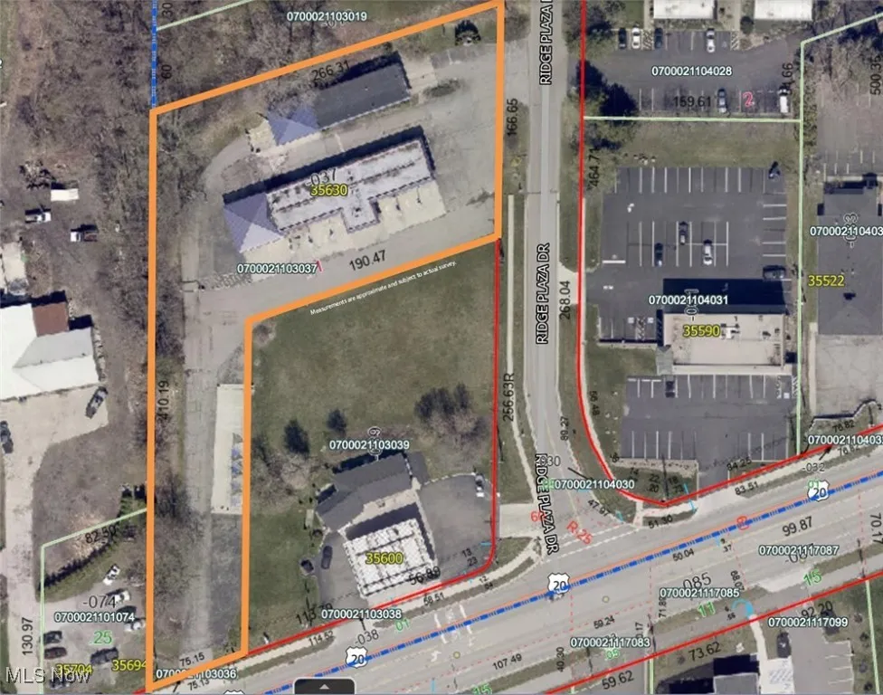 Aerial view of property's location with property parcel outlined