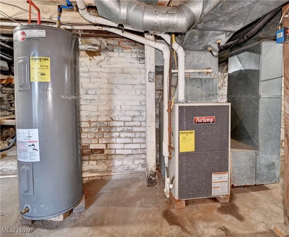 Utilities featuring electric water heater and heating unit