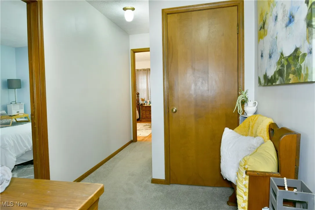 Corridor with carpet and baseboards