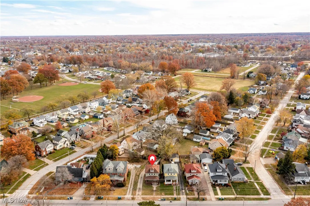 Aerial perspective of suburban area