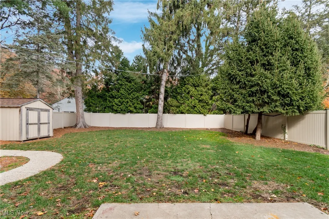 Fenced backyard with a shed