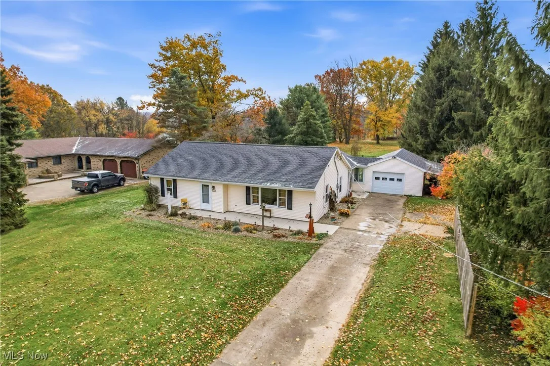 Drone view of front of property