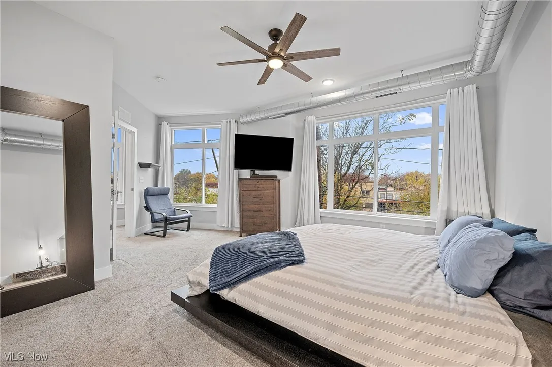 Bedroom with carpet and a ceiling fan