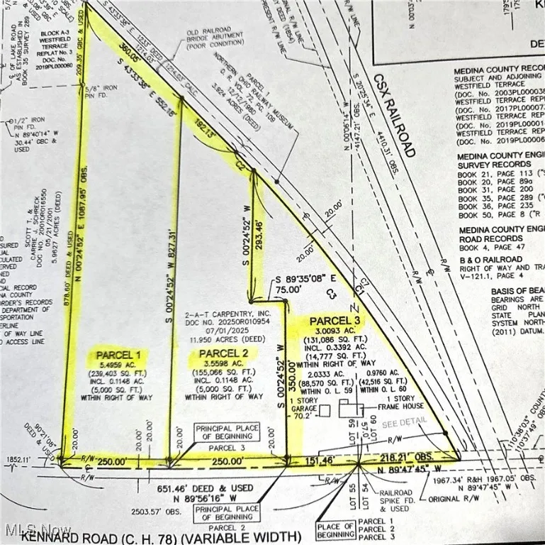Survey map- Shows all 3 Parcels available to purchase