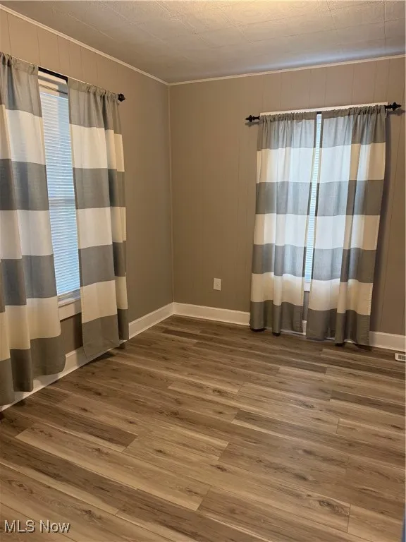 Empty room with wood walls and wood finished floors