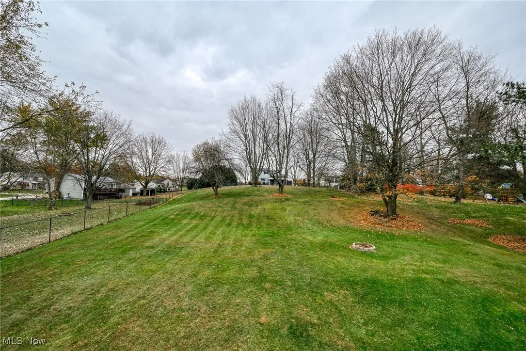 View of back yard and firepit