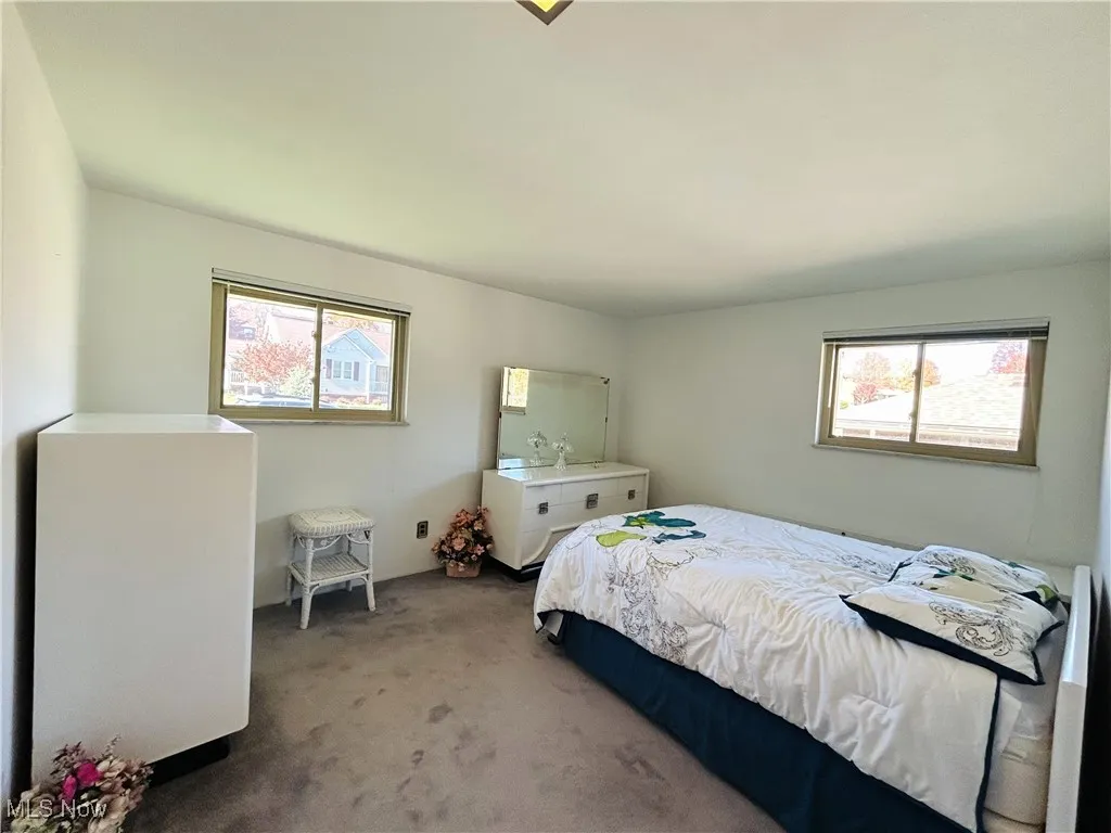 Bedroom featuring multiple windows and carpet