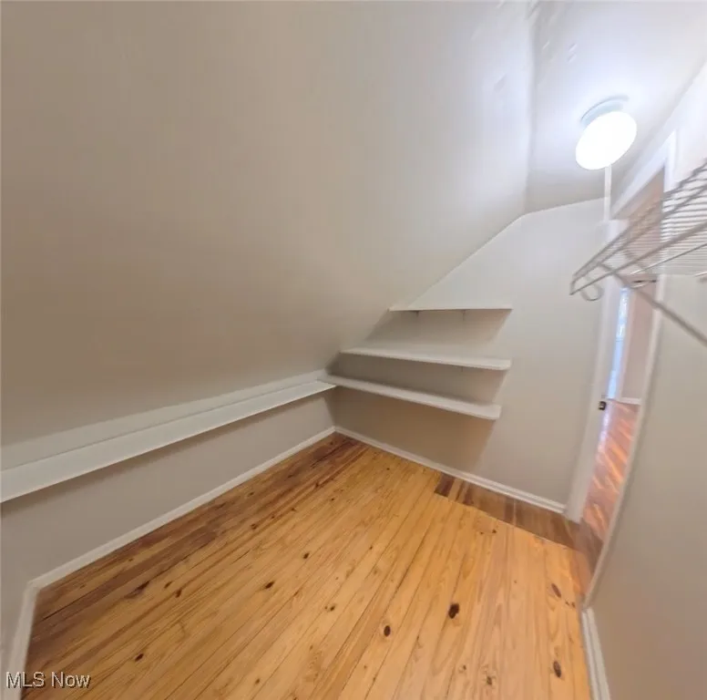 Spacious closet featuring vaulted ceiling and light wood-style flooring
