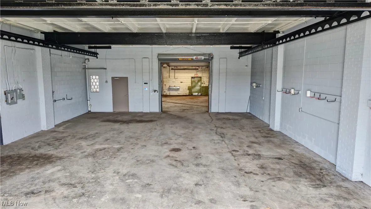 Garage with concrete block wall
