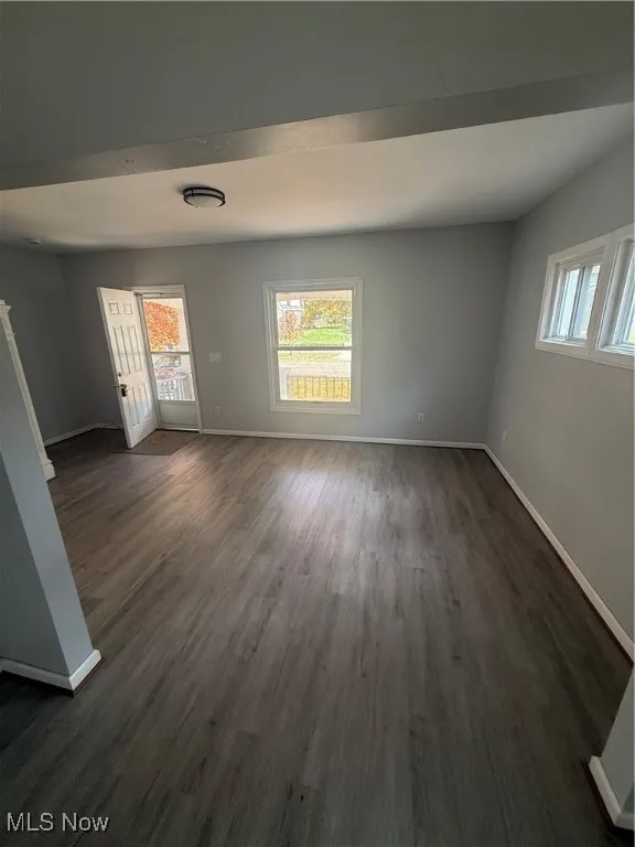 Spare room featuring dark wood-style floors and healthy amount of natural light