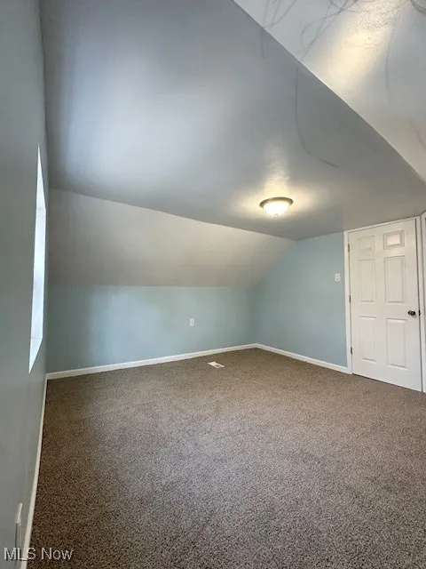 Bonus room featuring carpet floors and vaulted ceiling